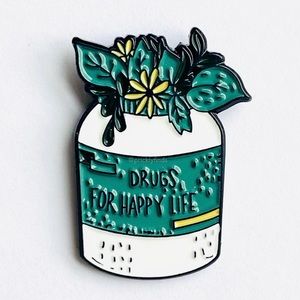 8/$40 Drugs, For Happy Life Herbal Tea Enamel Pin